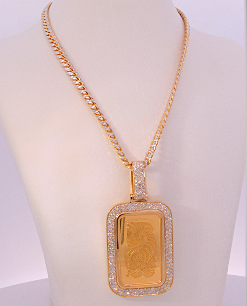 10g PAMP 24k GOLD BAR WITH Diamond FRAME