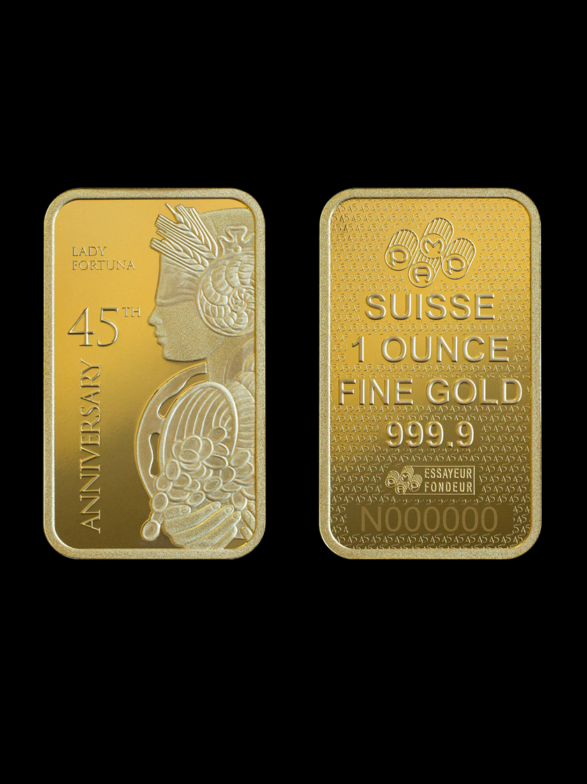 Lady Fortuna 45th Anniversary 1oz Gold Bar 