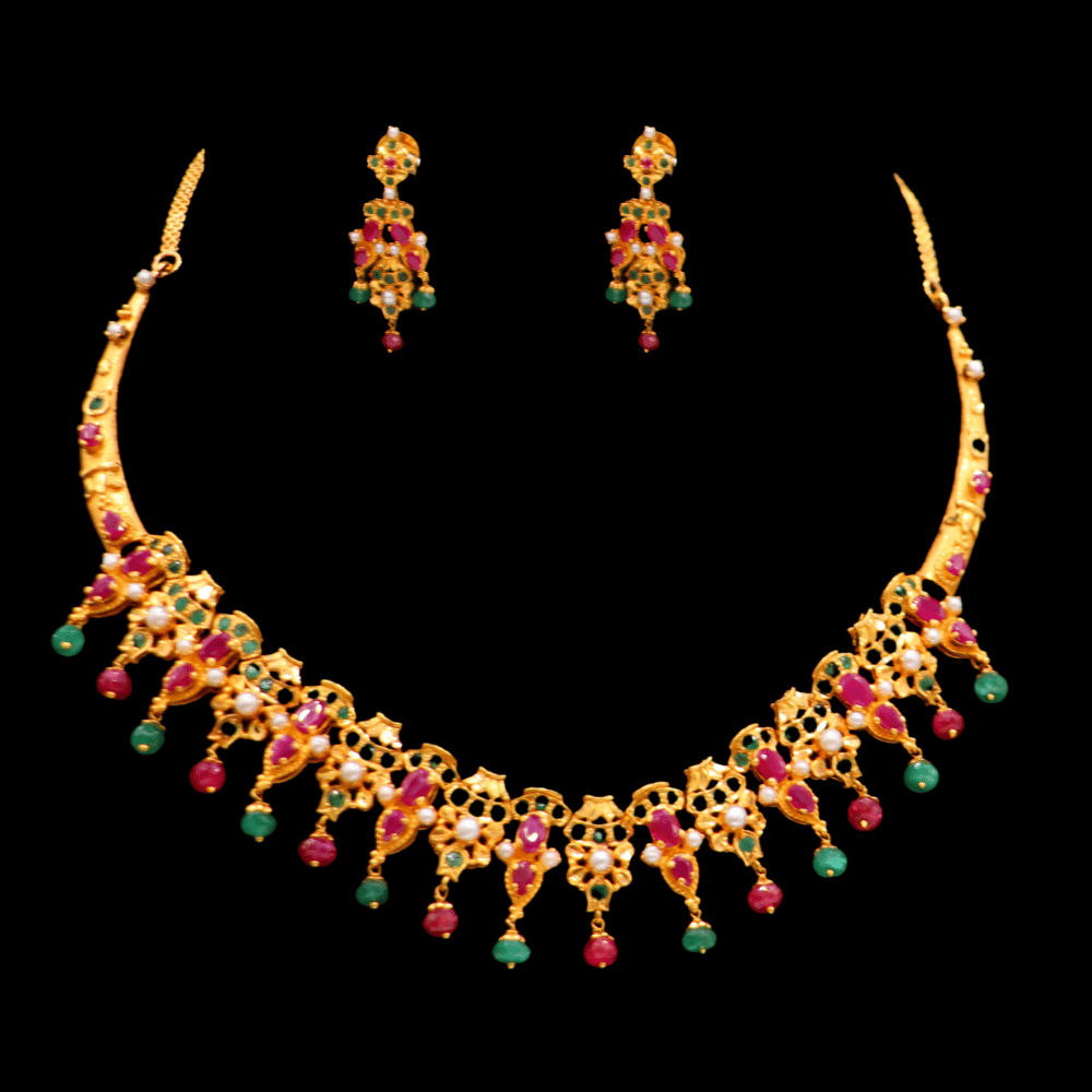22K Short Necklace Set - SD33130 - Yasini Jewelers