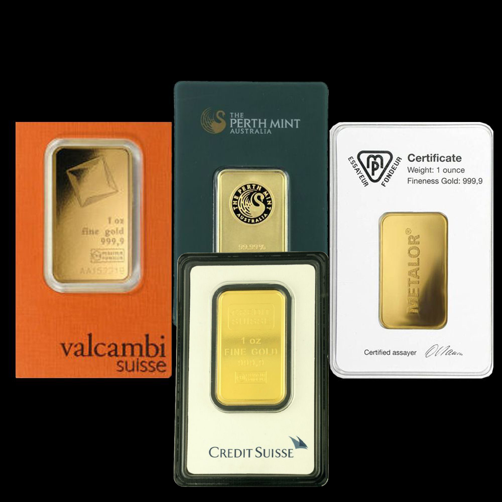 1 oz Gold Bar- Brand Name (w/Assay Card)