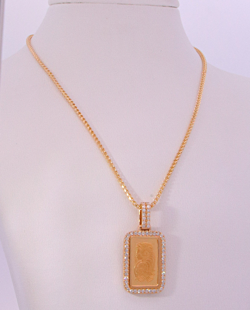 1g PAMP 24k GOLD BAR WITH Diamond FRAME 