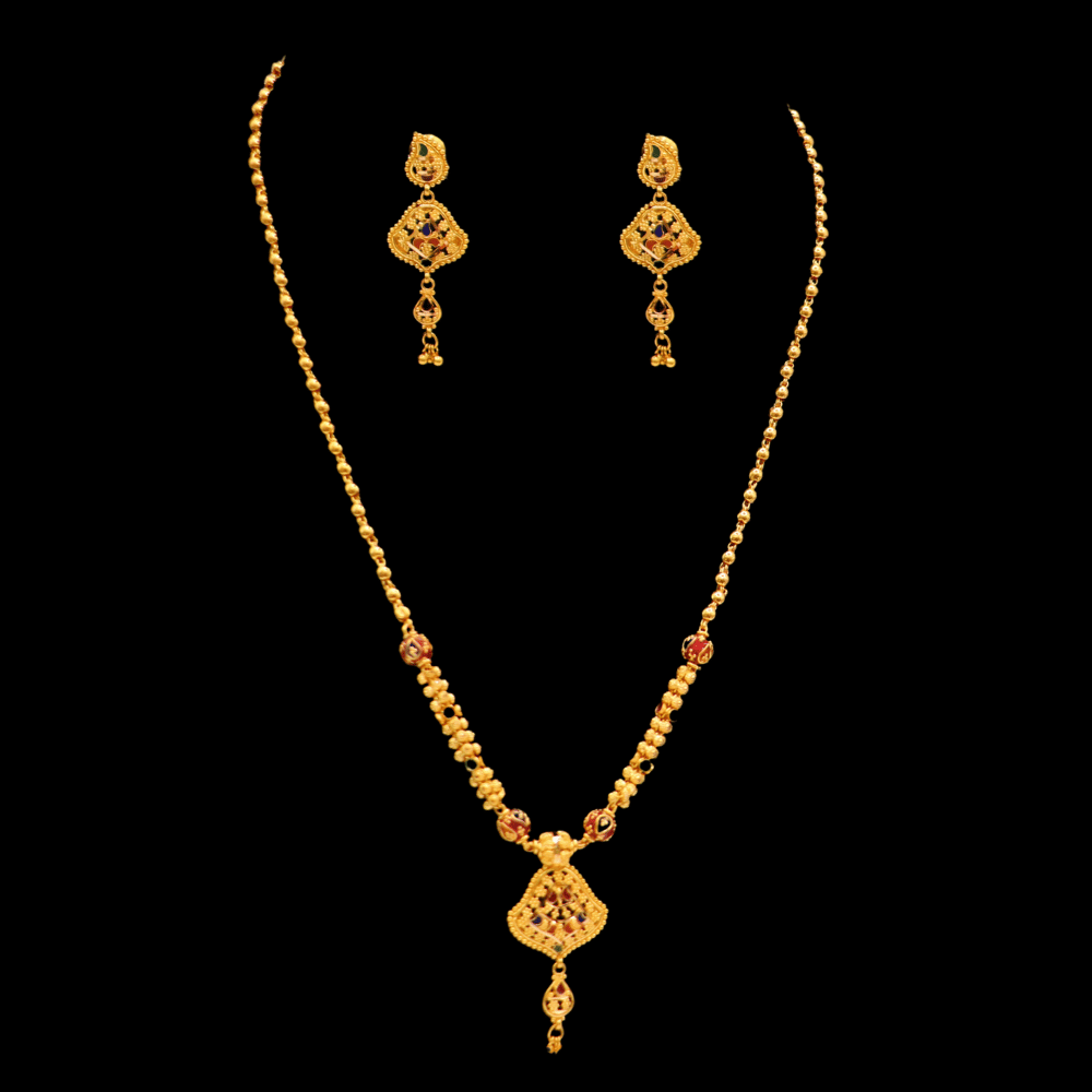 22K Short Necklace Set - SD33127 - Yasini Jewelers