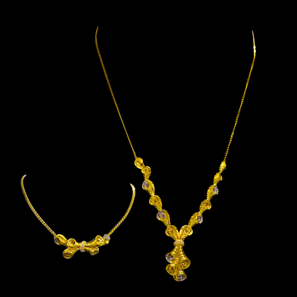 21K Short Necklace Set - SW31449 - Yasini Jewelers