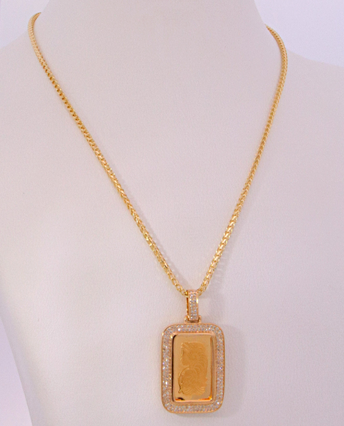 1g PAMP 24k GOLD BAR WITH Diamond FRAME 