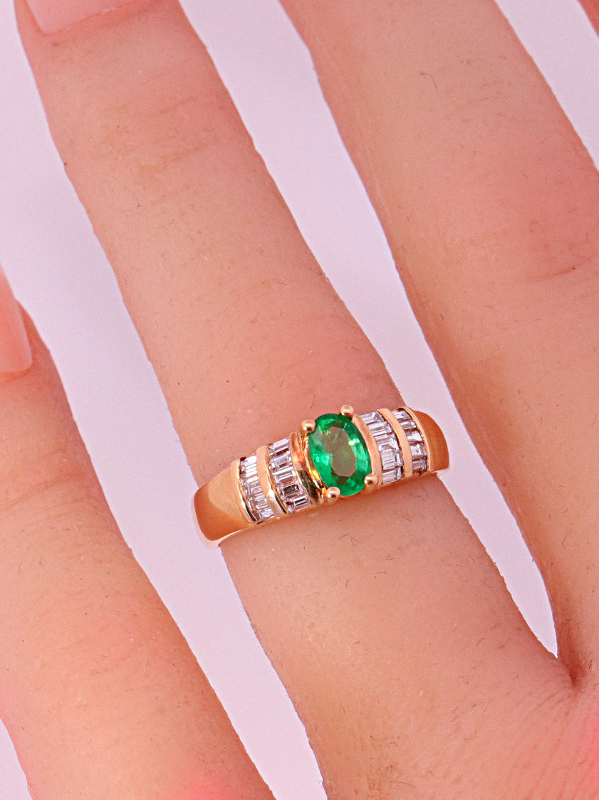 Synthetic Emerald Diamond Ring   