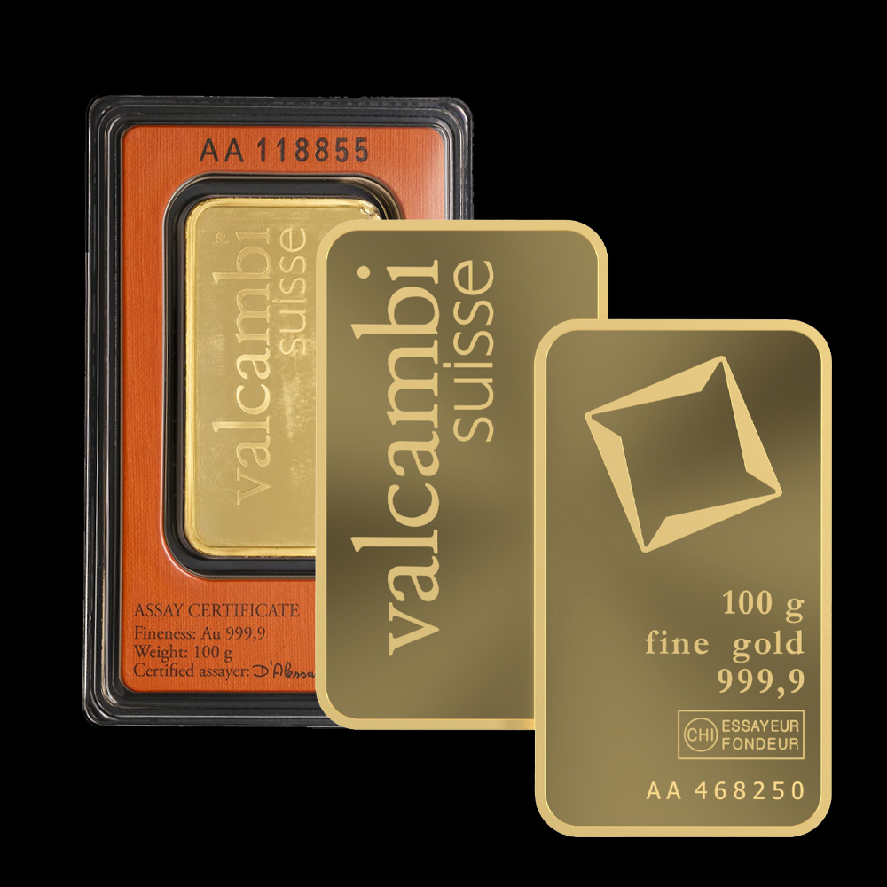 100 Gram Gold Bar - Valcambi (w/Assay)