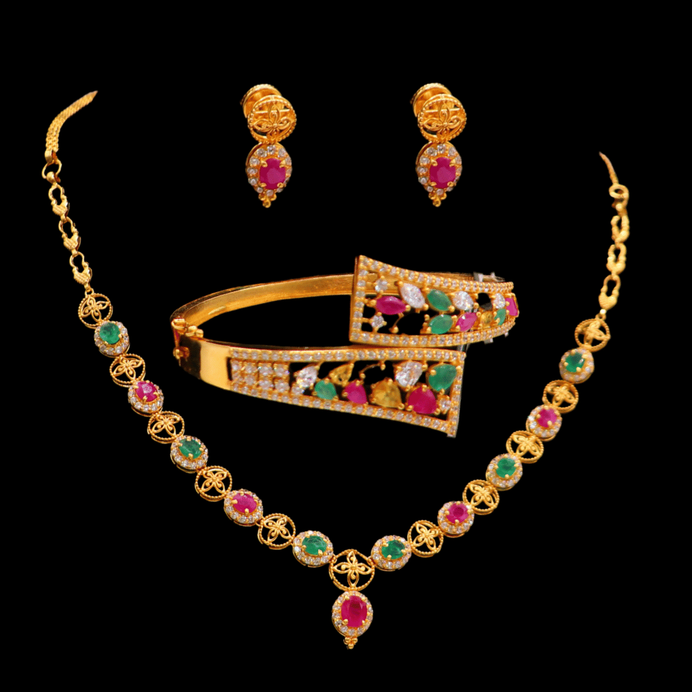22K Short Necklace Set - SD33129 - Yasini Jewelers